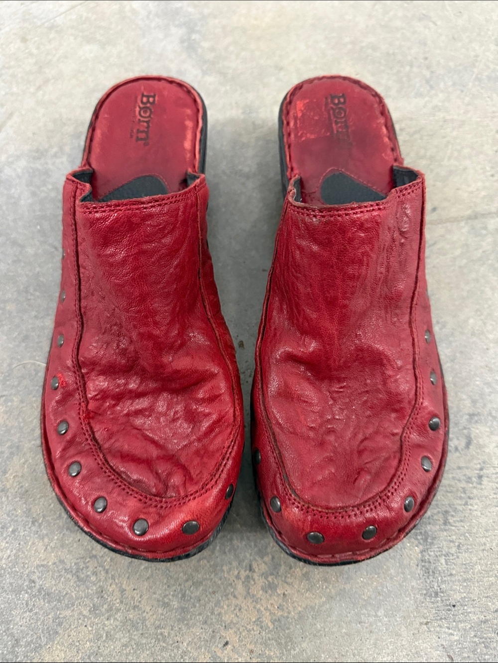 Born Red Leather Studded Slip-On Clogs
